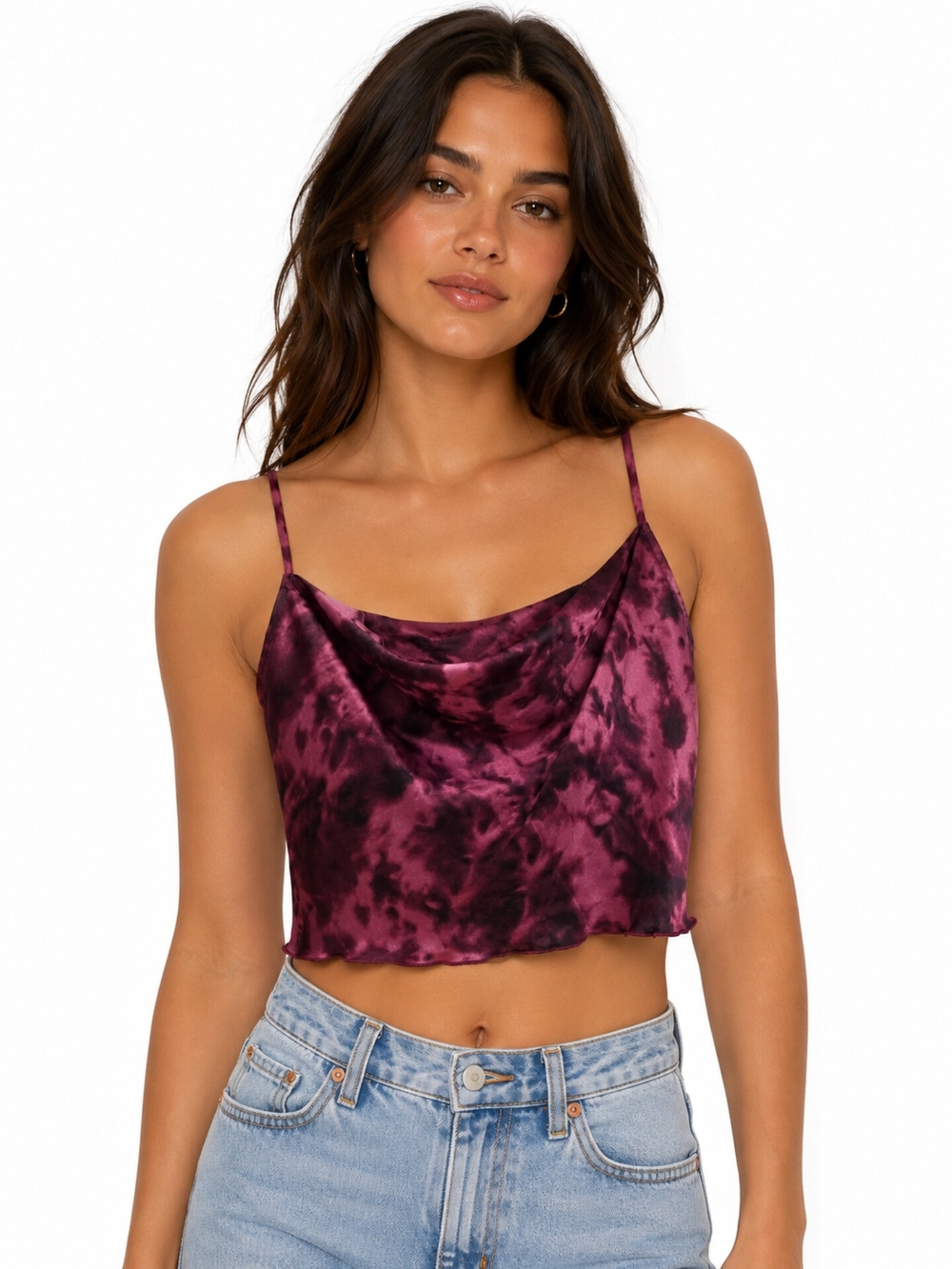 Urban Outfitters Purple Tie-Dye Cowl Crop Cami Shirt Top